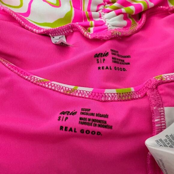 Aerie Crinkle Scoop Binding Bikini Top High Cut Cheekiest Bottom Set Size Small - Picture 3 of 6